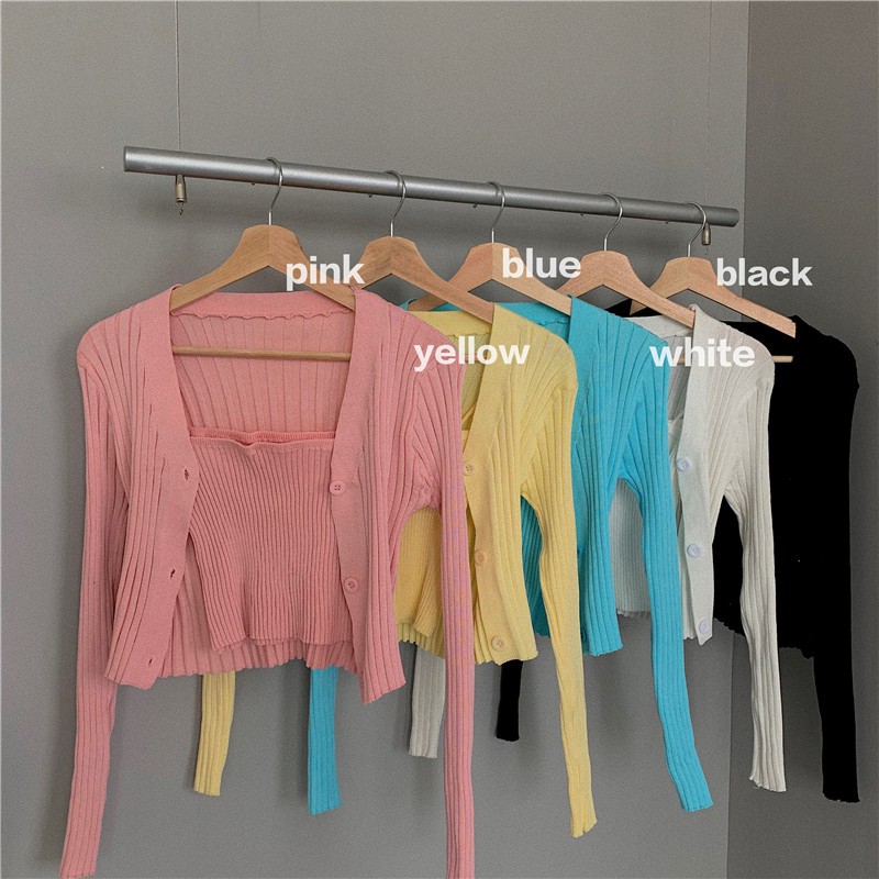 Set Áo Hai Dây + Áo Khoác Cardigan Màu Trơn Thời Trang Quyến Rũ Cho Nữ