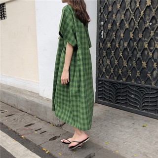 váy sọc caro xanh lá