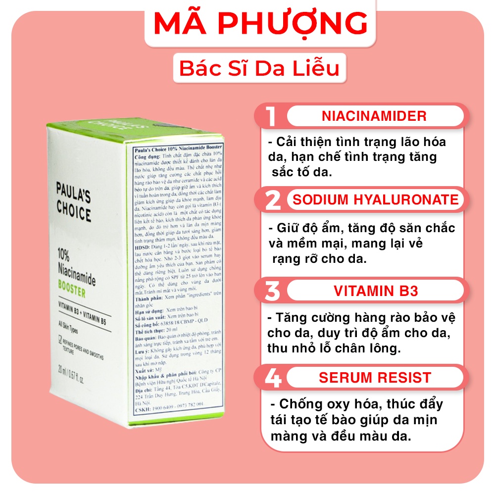 SERUM THU NHỎ LỖ CHÂN LÔNG 10% NIACINAMIDE PAULA'S choice 20ml