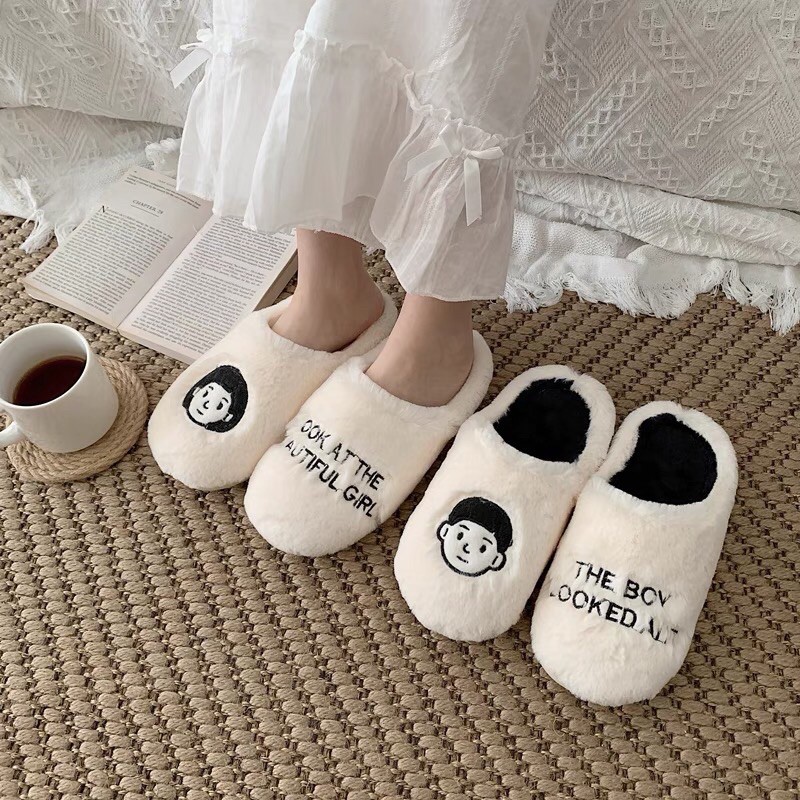 (Có sẵn) Dép bông couple cặp đôi đi trong nhà mùa đông phong cách Hàn Quốc