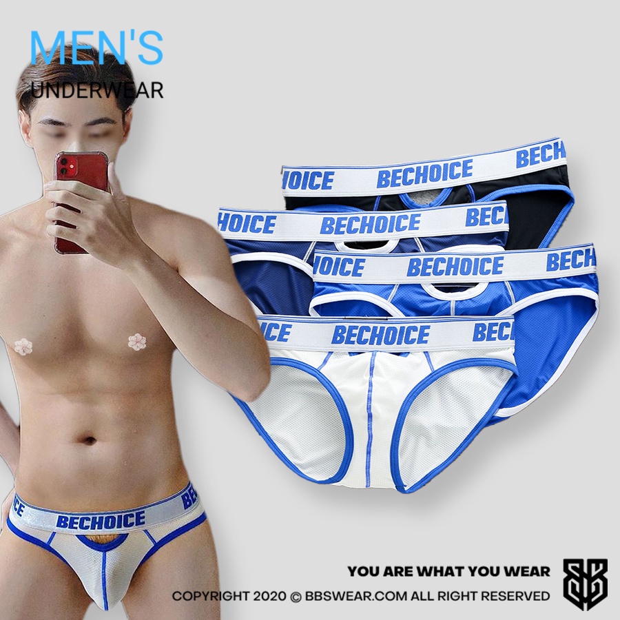 Quần lót tam giác nam BECHOICE thun lạnh lỗ kim sexy thoáng khí - Sịp nam lưới gợi cảm hở sườn BBS WEAR BR05