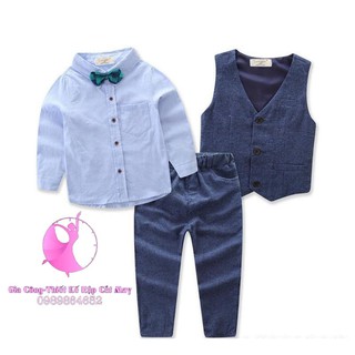 8703 Rập set bộ quần tây áo sơ mi và áo ghi lê cho bé trai