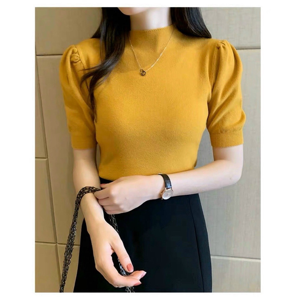Áo len cộc tay nữ chất len mềm co giãn mặc phối với quần,chân váy đều xinh