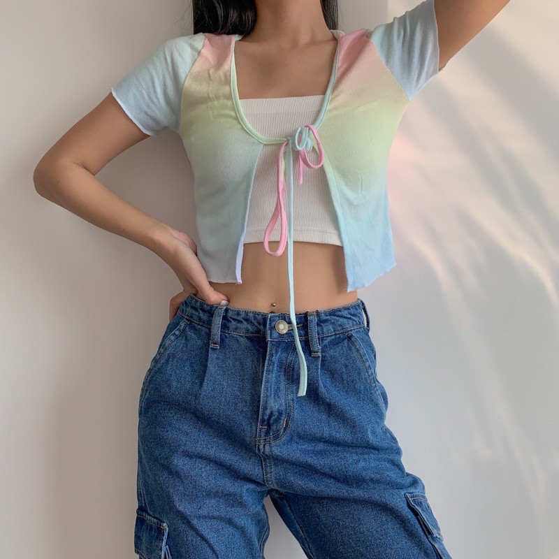 Usthebasic - Áo croptop ống Tie Dye Tube Open Chest Front