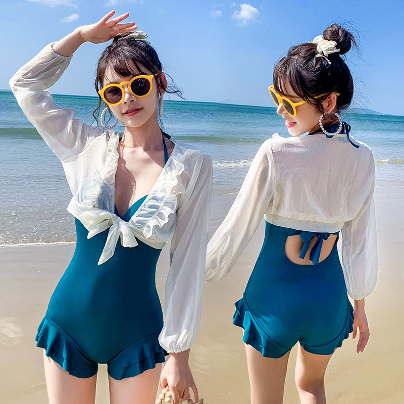 Swimsuit Seaside Fashion Swimsuit Comfortable and Breathable Women's One-piece 2021 New Ins Cover Meat Show Thin Sexy Steel Holder Gather Hot Spring Swimsuit 8284