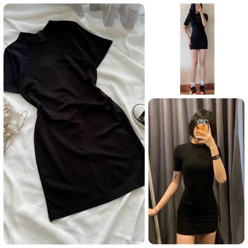 Váy body đen freeship chất len tăm dày dặn | BigBuy360 - bigbuy360.vn