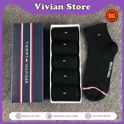 Vớ Cổ Ngắn Tommy 🗽HỘP 5 ĐÔI CAO CẤP🗽 Tất Thể Thao UNISEX bốn mùa Chất liệu cotton kháng khuẩn, khử mùi và thấm hút tốt