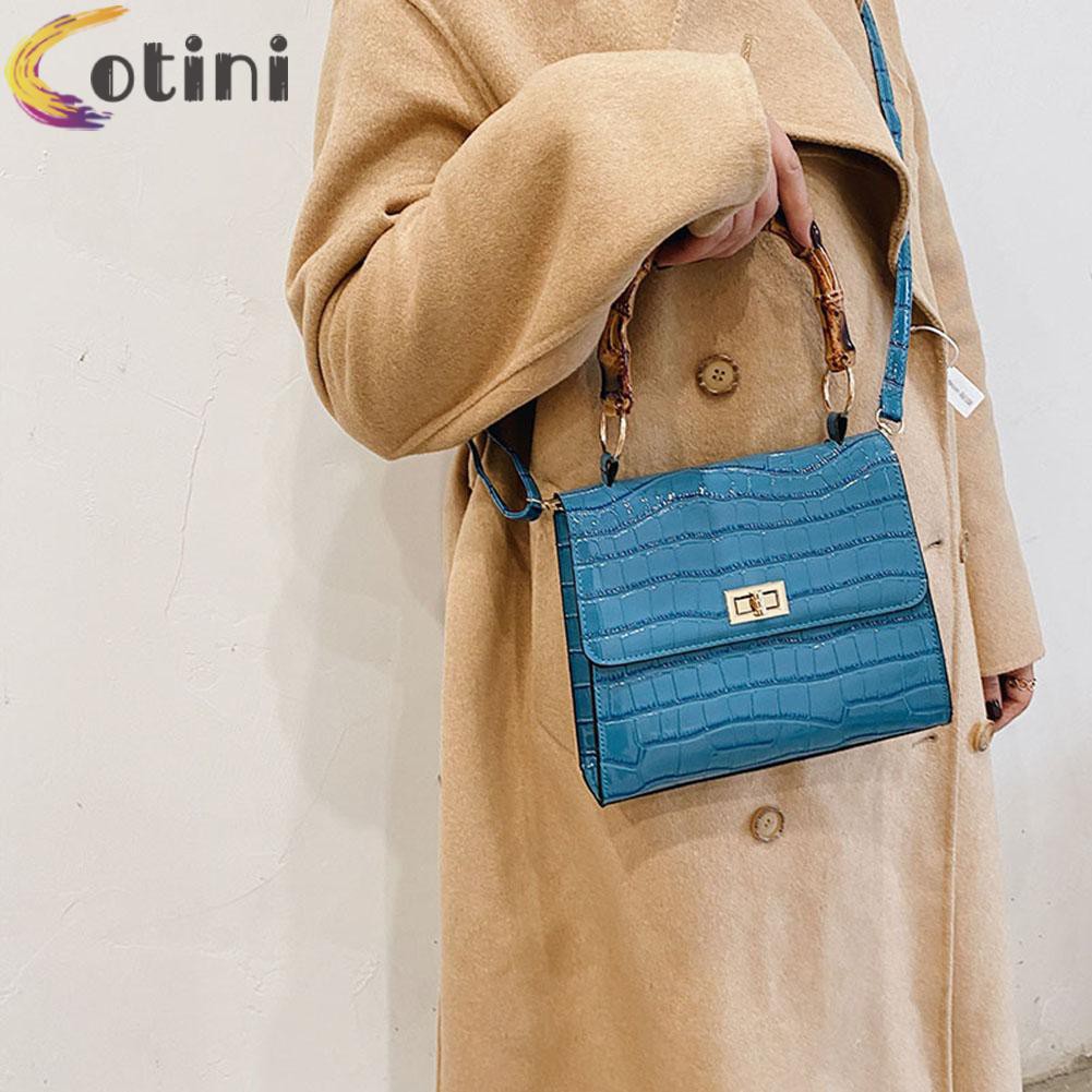 COTINI Fashion Stone PU Velvet Shoulder Purse Women Bamboo Handle Messenger Bags