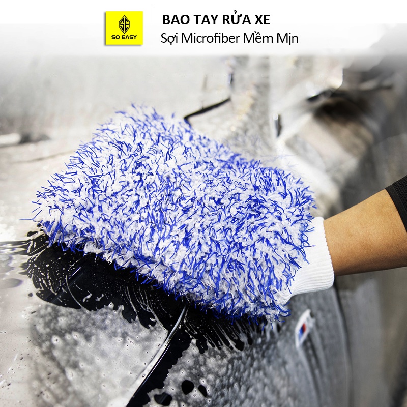 Găng tay rửa xe dày 2 mặt RX35, bao tay lau xe sợi lông mềm, siêu thấm hút nước, tạo bọt dễ dàng, vệ sinh xe hơi, xe máy