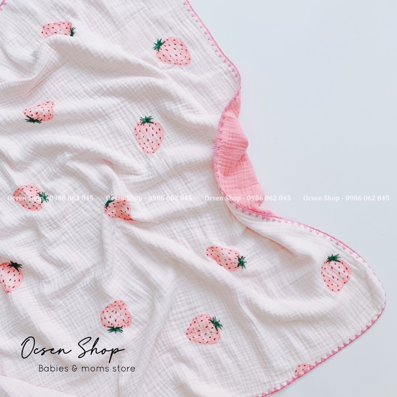 Chăn,mềm đắp xô 6 lớp Muslin thêu viền,dùng hai mặt hoạ tiết và màu,mềm mịn,phù hợp 4 mùa trong năm trên 3 miền tổ quốc