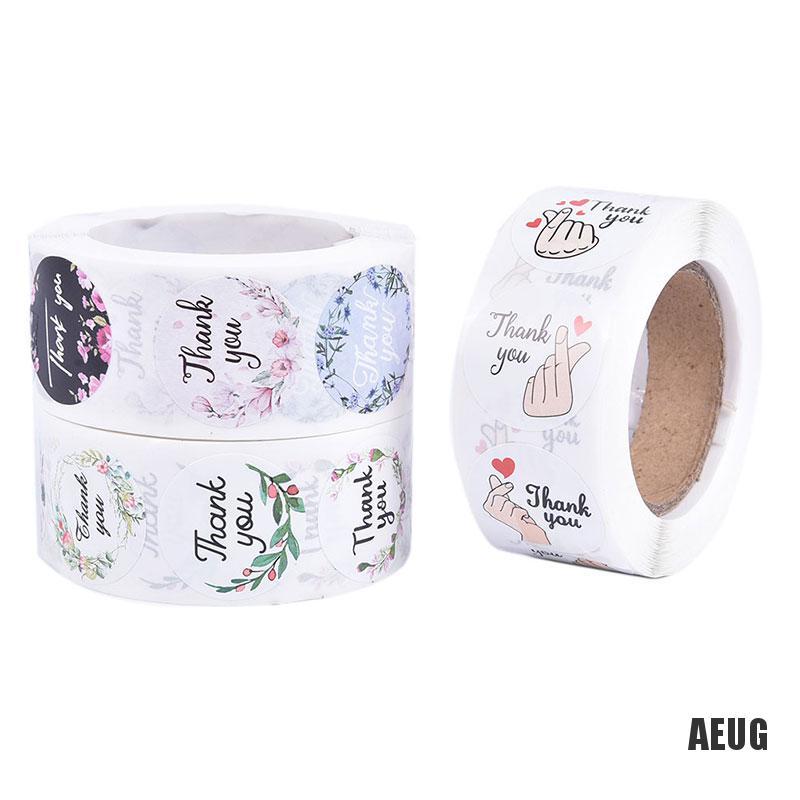 Cuộn 500 miếng dán nhãn niêm phong họa tiết chữ Thank You và hoa dành cho trang trí