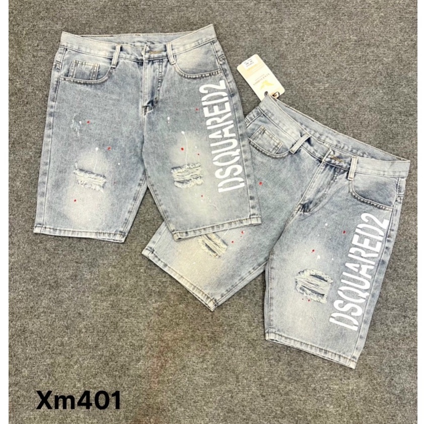 Quần short jean nam màu xám rách xước phối chữ in thời trang, chuẩn form bao đẹp, phong cách bụi cá tính