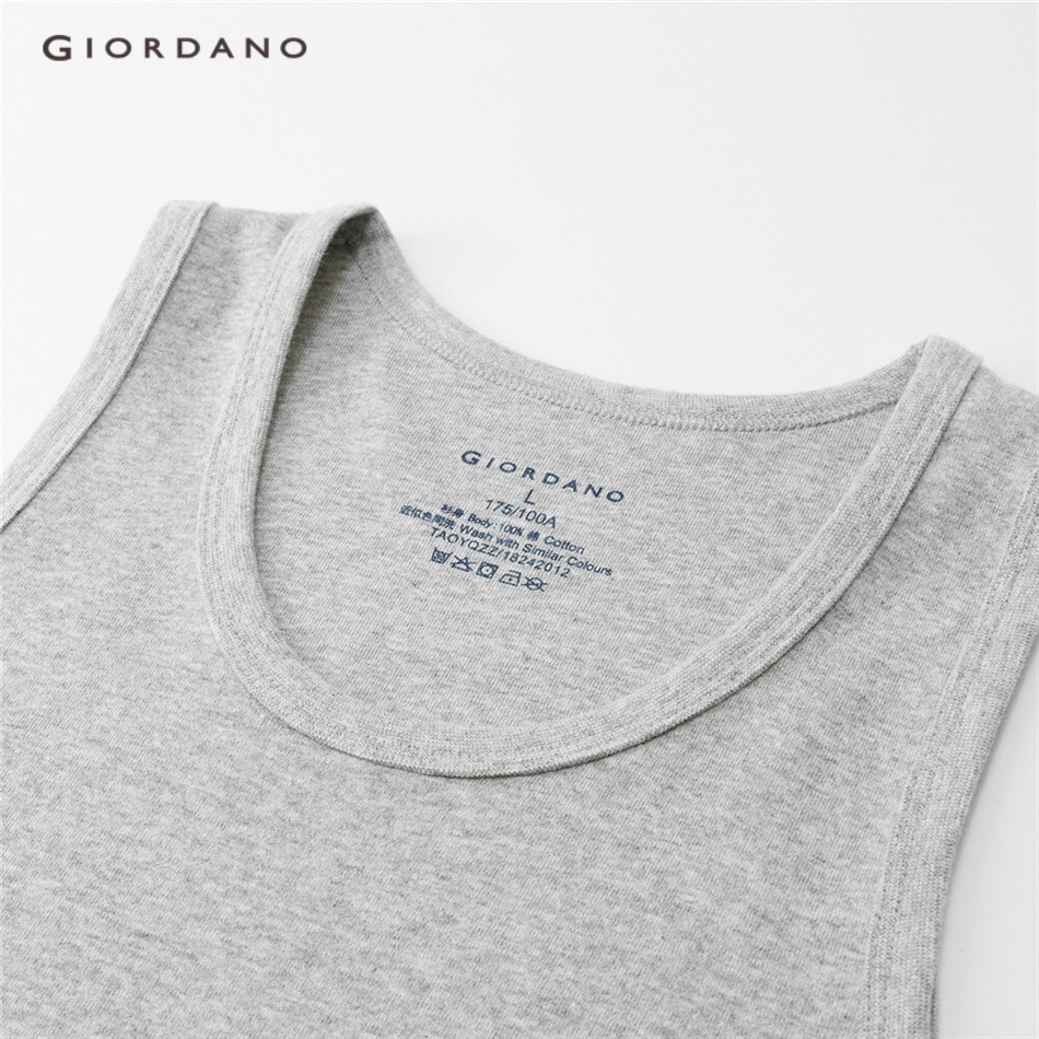 2 Áo ba lỗ GIORDANO 18242012 bằng cotton màu trơn cổ chữ U cho nam