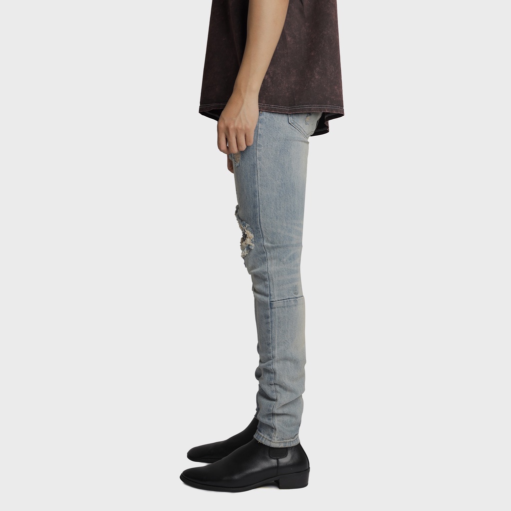Quần Jeans Nam J17 Stretwear Chất Liệu Cao Cấp Rách Gối Đắp Da Đen Màu Xanh Sáng - TLB Vietnam