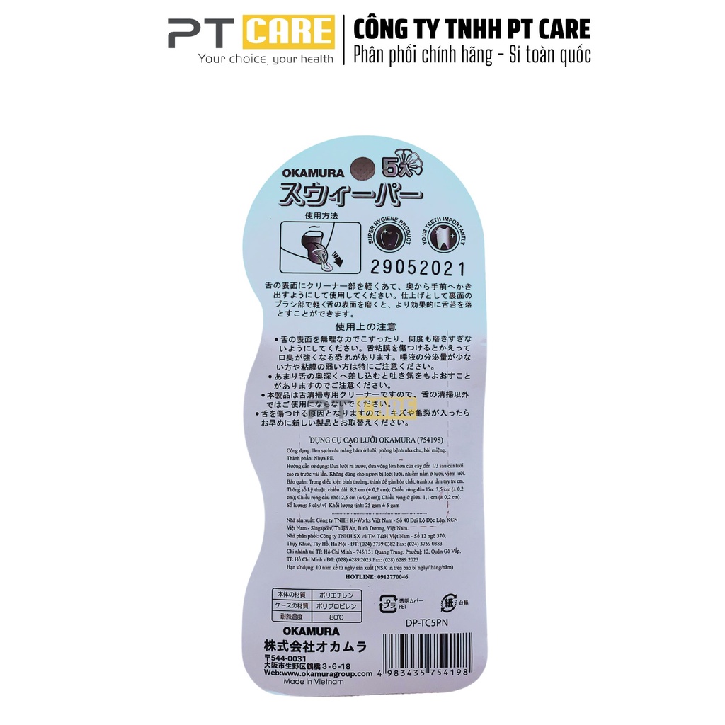 PT CARE | Dụng Cụ Cạo Lưỡi Okamura Asahi Chất Lượng Nhật Bản- Hộp 5 Cái