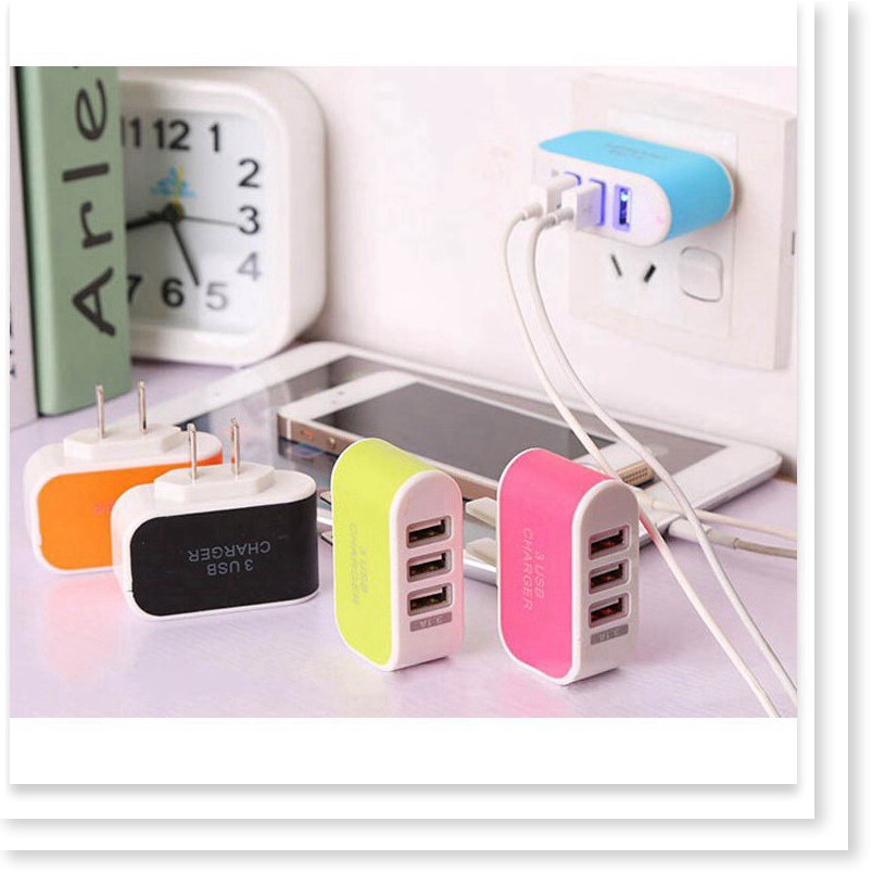 Củ Sạc 3 Cổng USB 3.1A Nhiều Màu