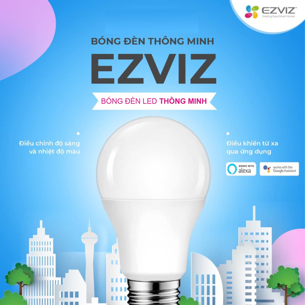 Bóng Đèn LED Thông Minh Wifi EZVIZ LB1-White Điều Khiển Từ Xa, Hẹn Giờ Tắt Bật - Ánh Sáng Trắng - Hàng Chính Hãng
