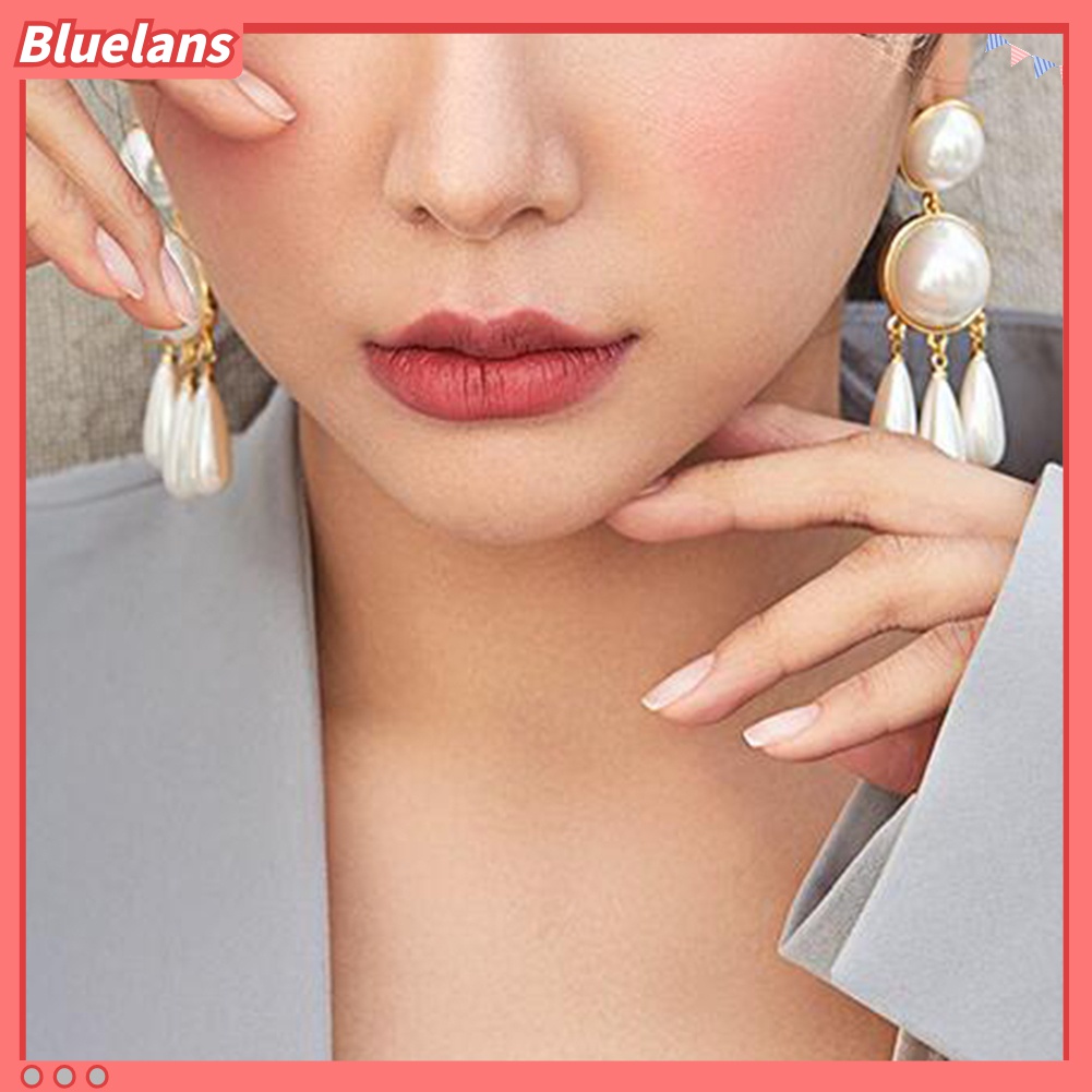 Đôi Bông Tai Hình Giọt Nước Đính Ngọc Trai Giả Thời Trang Cho Nữ