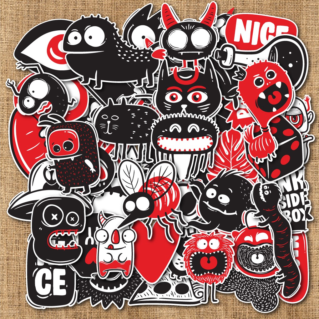 50 Sticker dán laptop Đỏ Đen chống nước sticker dán laptop, điện thoại, đàn guitar, mũ bảo hiểm, vali. MSP: C05