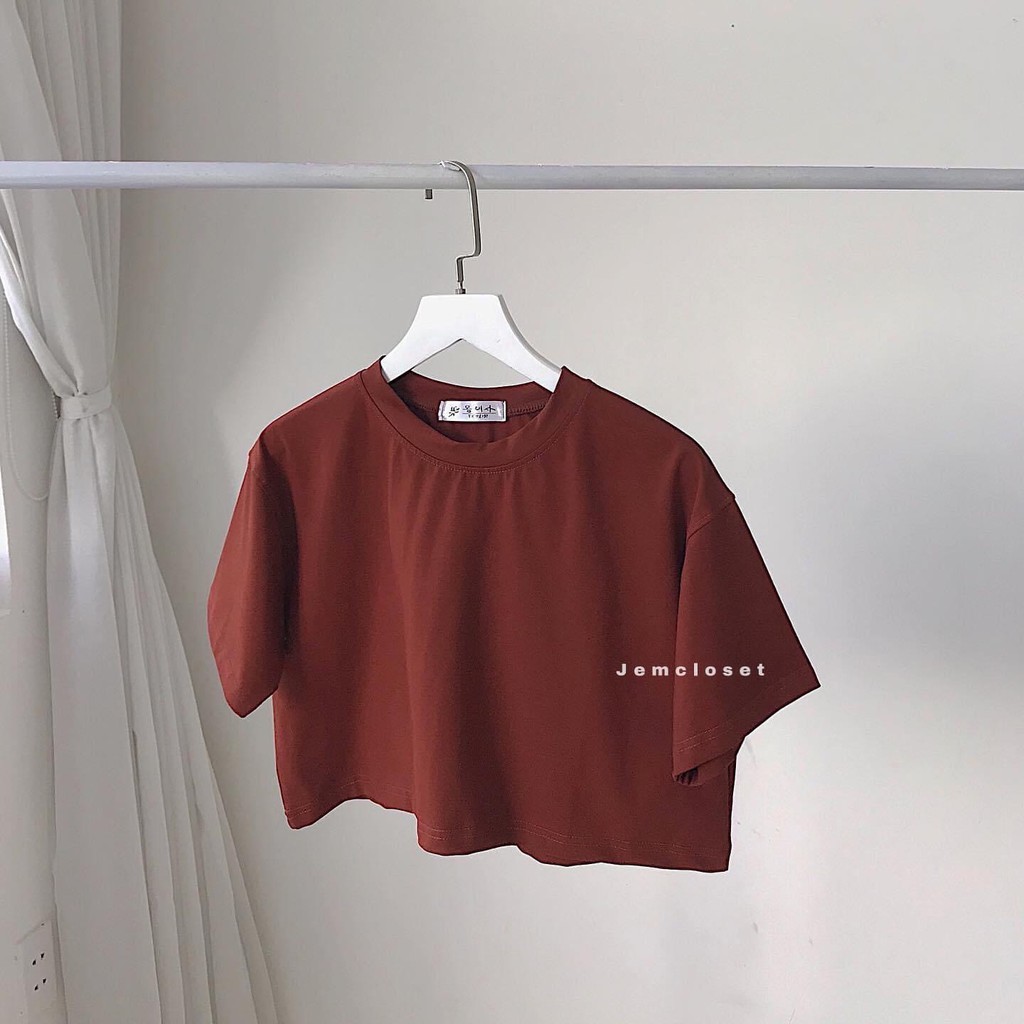 Áo Croptop Cổ Tròn Thun Nữ JEMCLOSET Croptop ABI Trơn Chất Cotton Nhiều Màu From Rộng Thỏa Mái 10084
