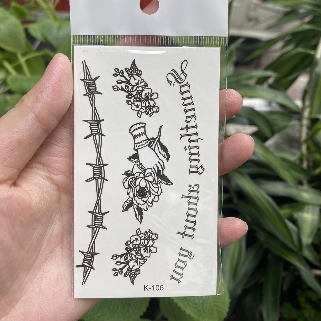 Hình xăm dây kẽm chữ vòng cung k106 - miếng dán tatoo tạm thời size &lt;10x6cm