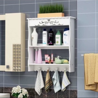 Kệ gỗ trắng để mỹ phẩm loại treo tường+ kệ gấu để đt