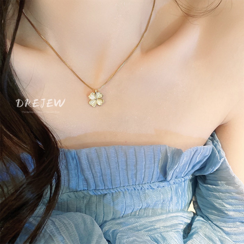Dây Chuyền Hình Hoa Đính Đá Opal Mạ Vàng Thật Phong Cách Hàn Quốc Đơn Giản Thời Trang Dành Cho Nữ