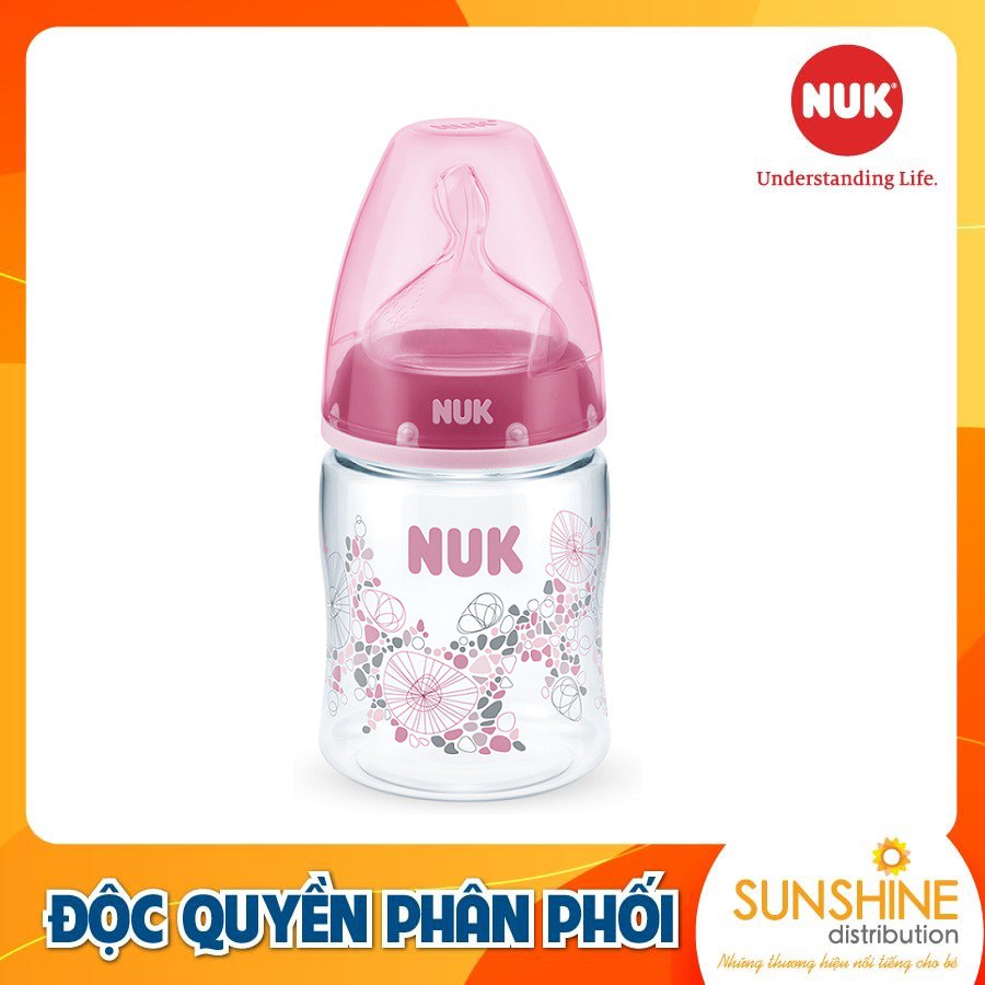 Bình sữa cổ rộng NUK nhựa PA 150ml núm ti Silicone S1 - M chỉnh nha chống sặc chống đầy hơi