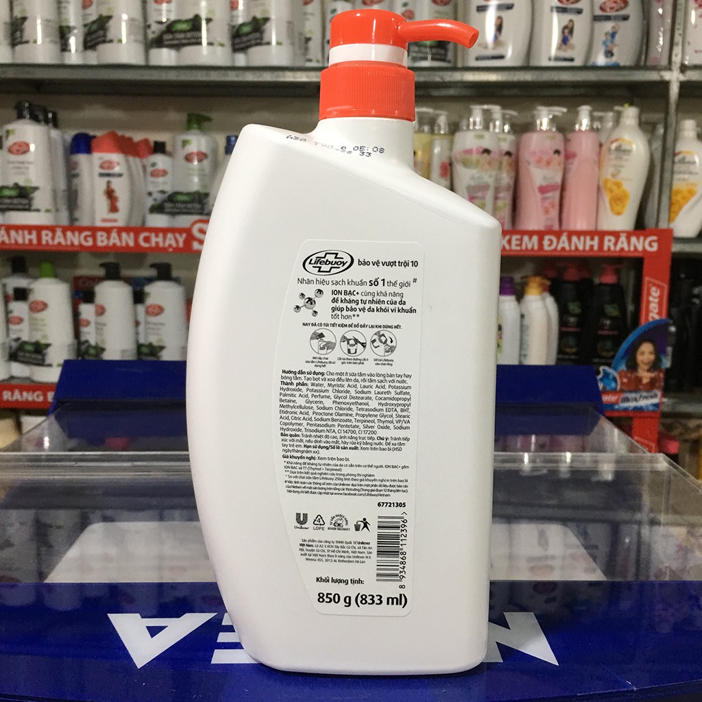 Sữa tắm Lifebuoy bảo vệ vượt trội 10 chai 850g (833ml)