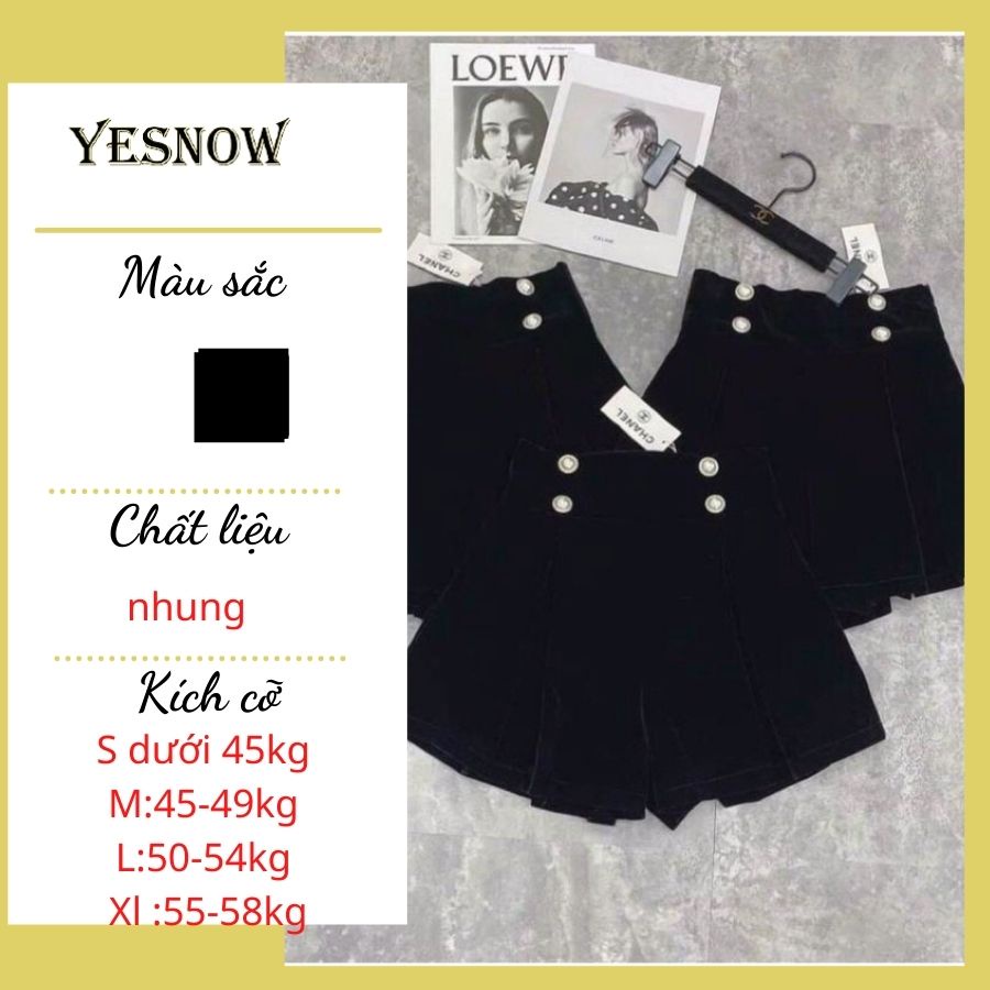 Quần short nhung 4 khuy dáng váy- xoè dáng rộng nâng chân dài