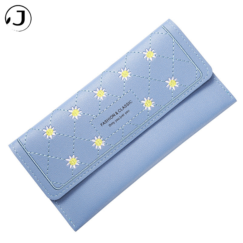 Women Long Wallet Fold Handheld Cheap Pretty Leather Multiple Compartments Heart Embroidery Zip Phone Purse