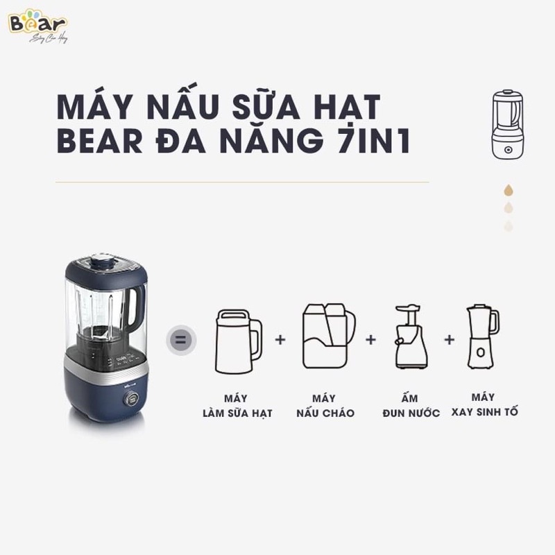 Máy làm sữa hạt Bear 1L_:PBJ- B06K8  đa năng, chống ồn, có nắp đậy - bảo hành 12 tháng