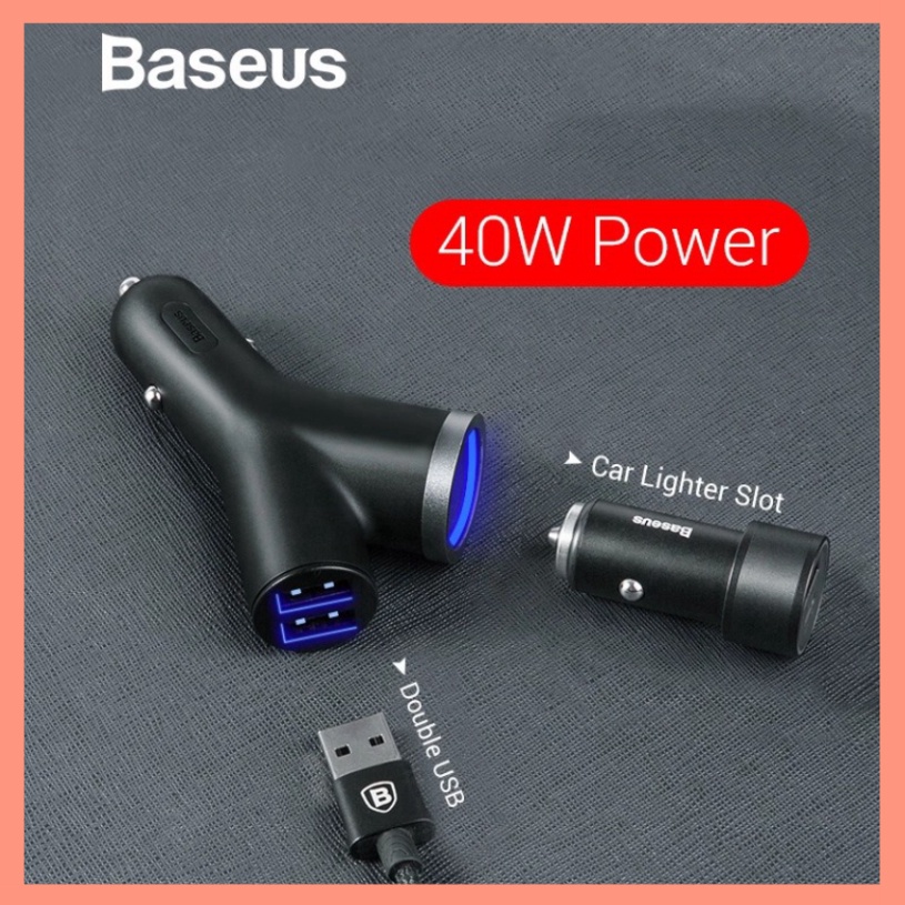 Tẩu Sạc Ô Tô Mở Rộng 3-in-1 Dùng Cho Xe Hơi Baseus Y Type Dual USB (40W, 3.4A Fast Charge, Intelligent Car charger)