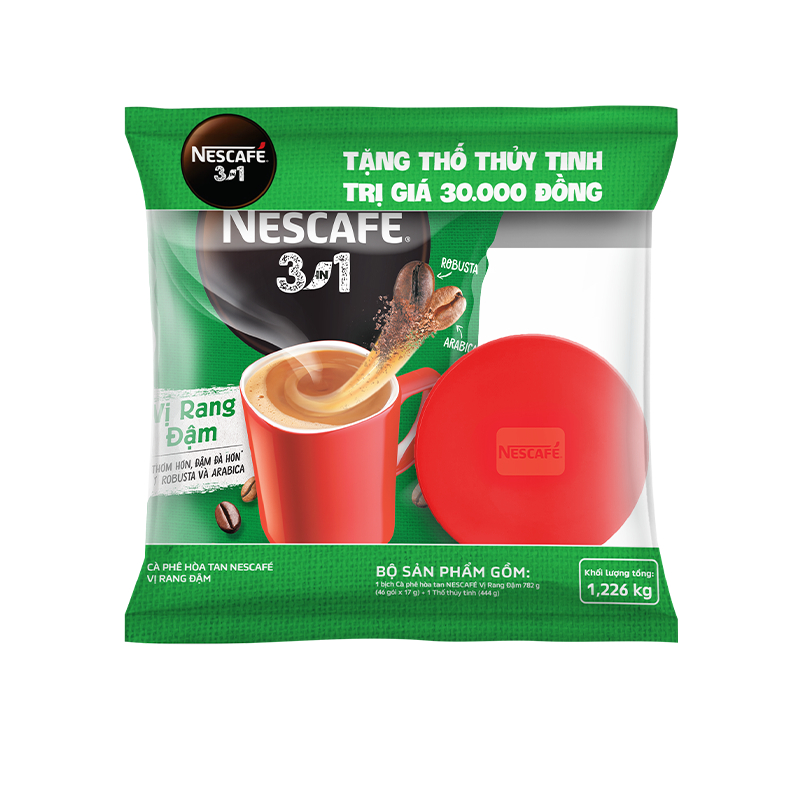 [Tặng thố thủy tinh] NESCAFÉ 3IN1 Công thức cải tiến - VỊ RANG ĐẬM (Bịch 46 gói x 17g)
