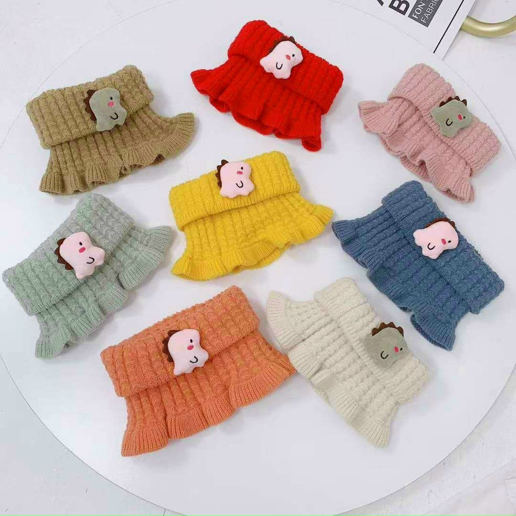 Khăn len ống quàng cổ nhún bèo đính họa tiết xinh xắn cho bé gái (Hàng chất lượng cao)