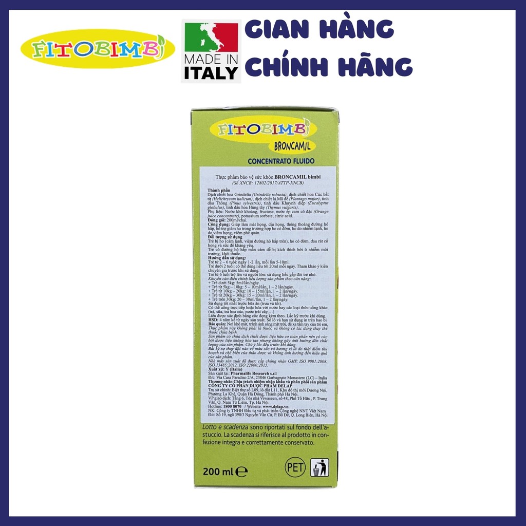 FITOBIMBI BRONCAMIL - Hỗ trợ tăng cường sức khỏe đường hô hấp trên. Hỗ trợ giảm ho, giảm đờm | BigBuy360 - bigbuy360.vn