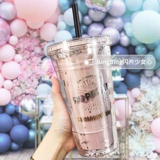 Cốc Đựng Nước Hai Lớp Bằng Nhựa Có Ống Hút Tiện Dụng