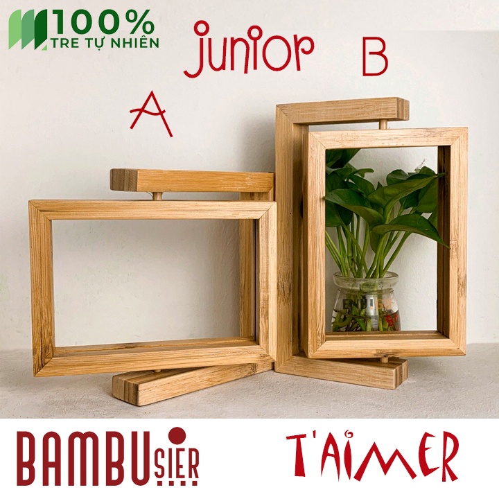 Khung ảnh để bàn xoay 360 độ - khung ảnh gỗ tre trang trí, làm quà lưu niệm [T'AIMER - JUNIOR]