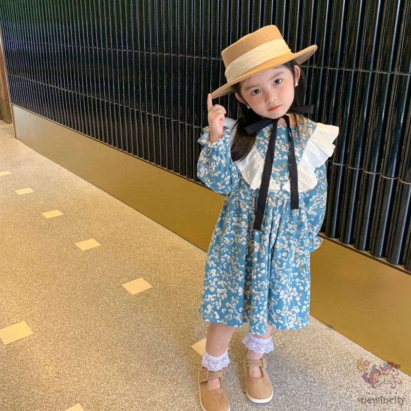 Đầm Cotton Dài Tay In Hoa Kiểu Hàn Quốc Xinh Xắn Cho Bé Gái