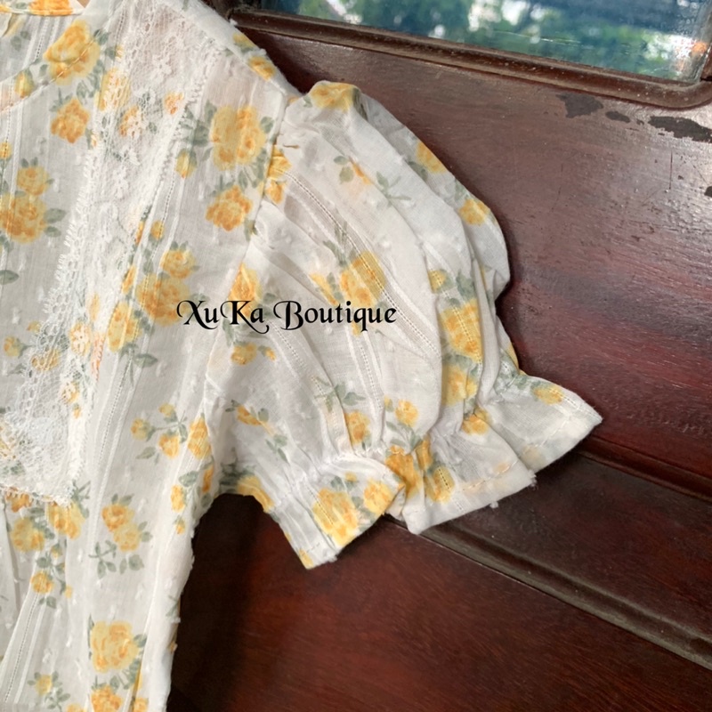 Bodysuit Cộc Tay Hoa Vàng Cho Bé Gái [Xuka Boutique] Body cộc Tay Cho Bé Hoạ Tiết Hoa Vàng [Jennybebe]