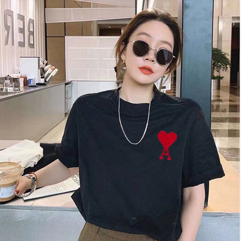 Áo thun 100% cotton ngắn tay dáng rộng phong cách Hàn Quốc cho nữ