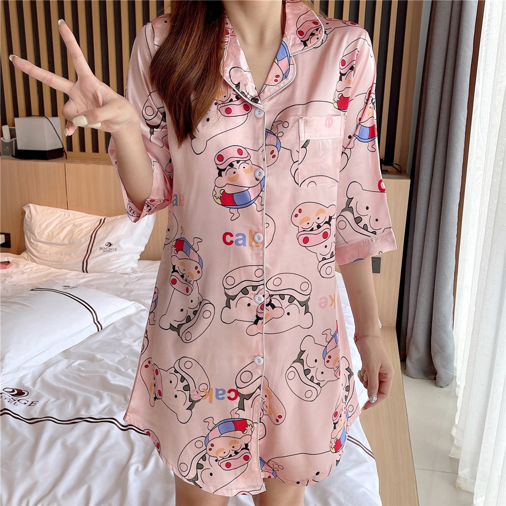 Đầm Ngủ Vải Lụa Satin Plus Size M-5Xl Tay Ngắn Dành Cho Bạn Nữ