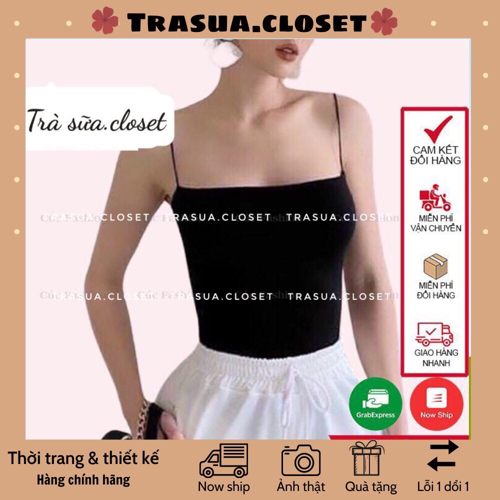 Áo 2 dây nữ -Áo Bún trơn đen trắng đẹp không đệm Trà Sữa Closet,chất cotton co giãn tốt,  trẻ trung, năng động TSA36