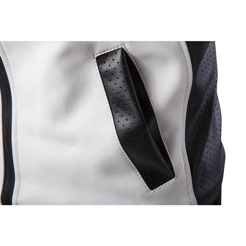 Áo khoác da phối màu trắng đen tương phản thời trang cho nam size M-5XL
