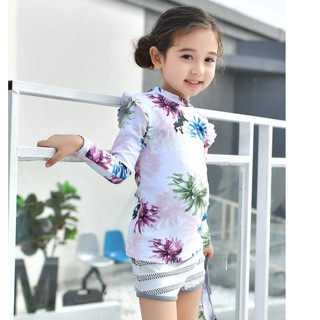 Đồ bơi bé gái tay dài kèm nón đáng yêu