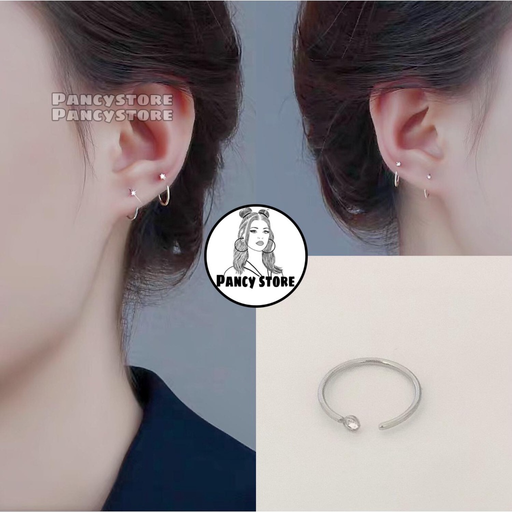 khuyên tai tròn vành mỏng đính kim bông tai titan không gỉ