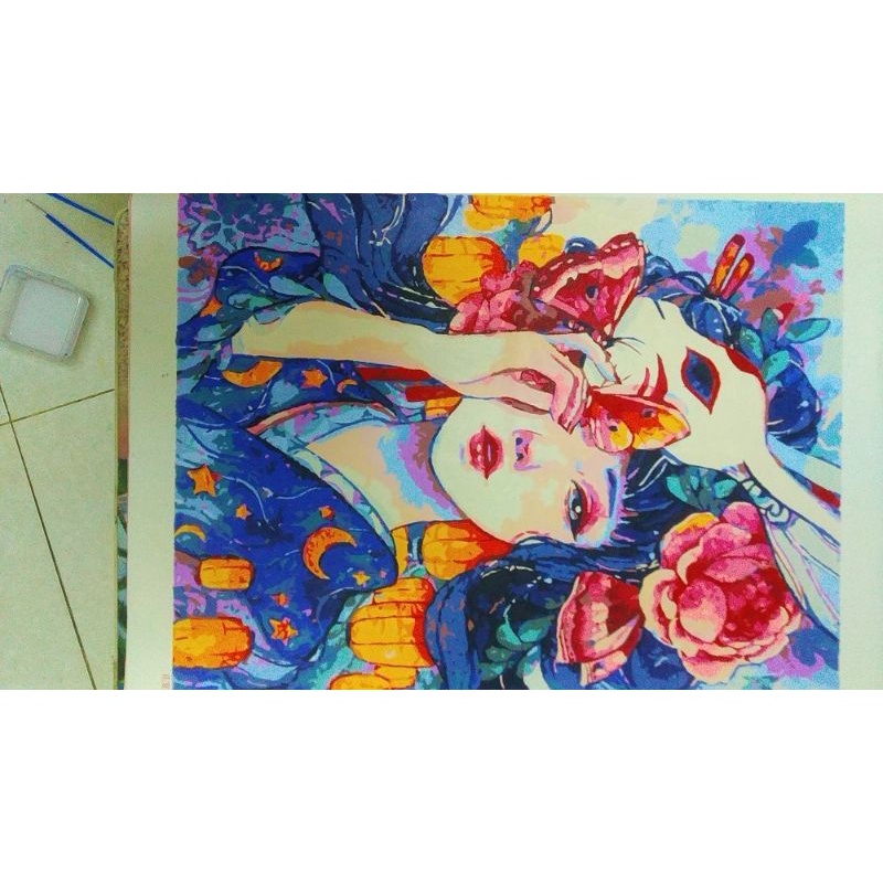 Tranh tự tô màu số hóa sơn dầu mẫu cô gái