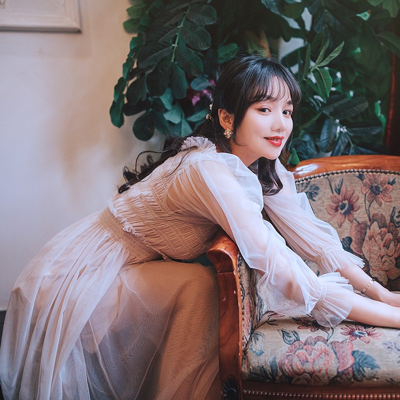 Lady Dress- Váy voan trắng dài