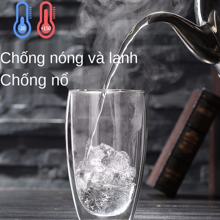 Cốc thủy tinh đôi đơn giản Cách nhiệt Tách trà trong suốt tròn sáng tạo Cà phê chịu ly, ly uống nước trái cây