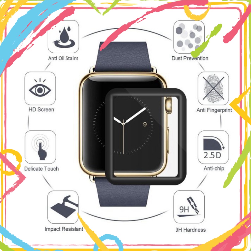 Cường lực 3D full màn cho Apple Watch đồng hồ thông minh iWatch Series 1/2/3/4/5/6/SE size 38mm 40mm 42mm 44mm - A2